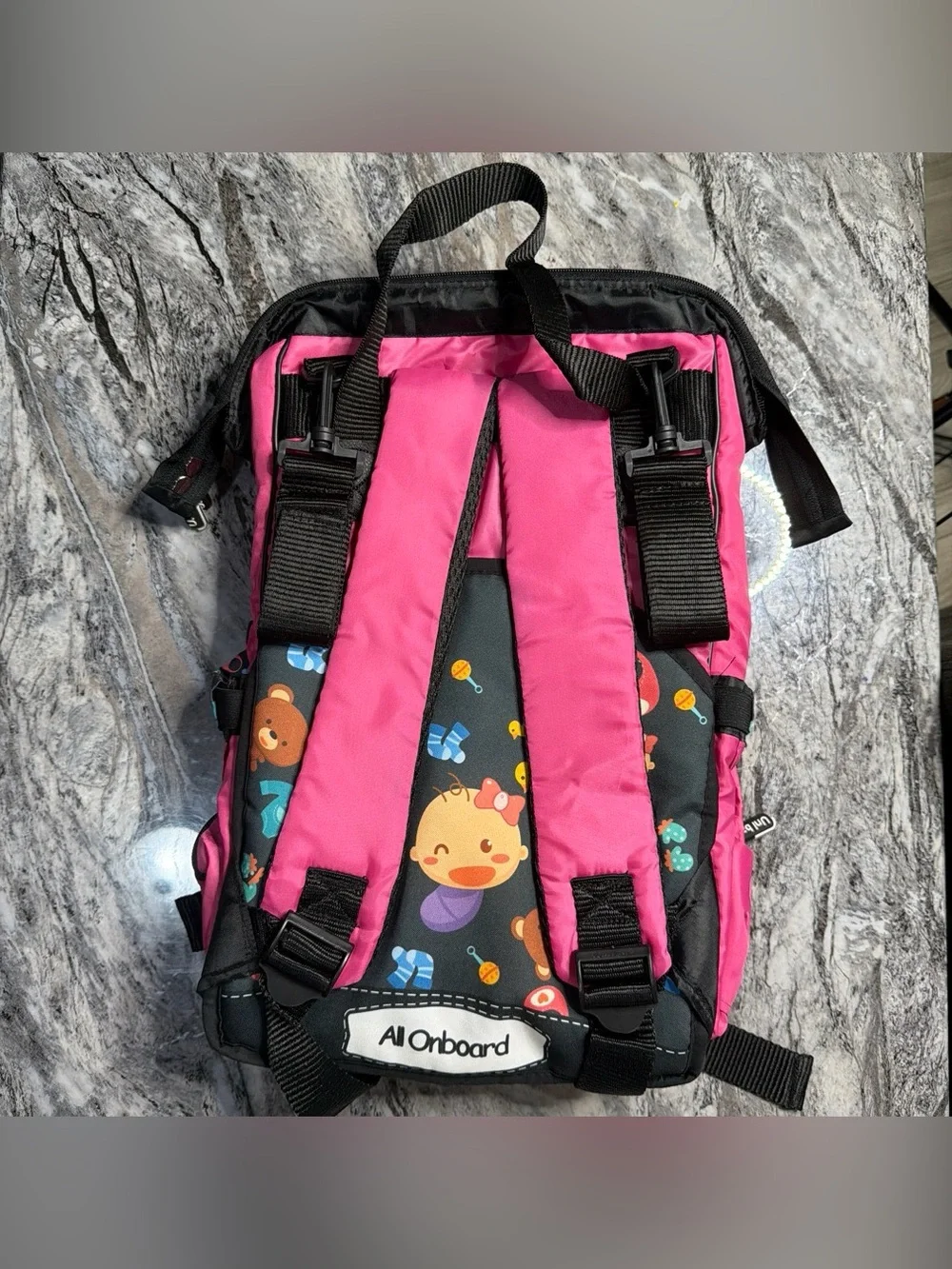 Pink Baby Print Backpack - Girls Diaper Bag